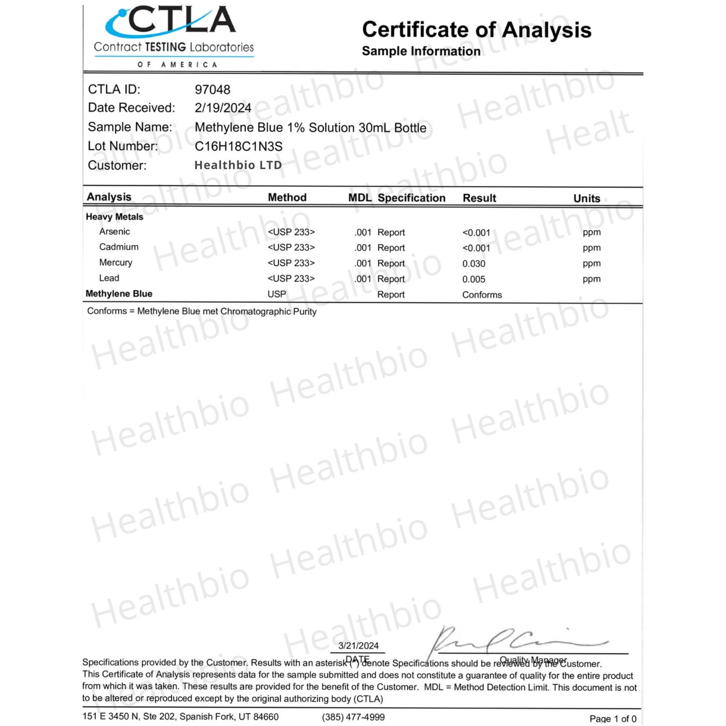 Ultimate Methylene Blue 1% 30mL (1.0 oz)